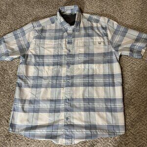 Wrangler Shirt Mens Large Blue Gray Plaid Short Sleeve Outdoor Fishing Hiking